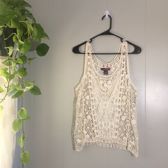 Say What? Tops - Boho Inspired Cream Crochet Tank Top Size L
